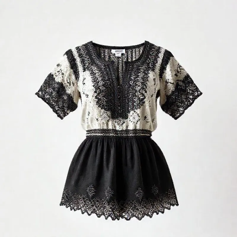 Blusa Tradicional Em Algodão Natural Elegante � Preto Tamanho P